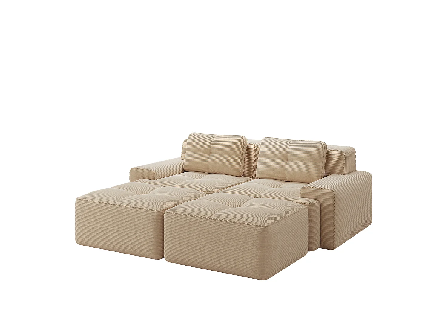 Sofá modular de pana de 2 plazas con 2 otomanas - Beige