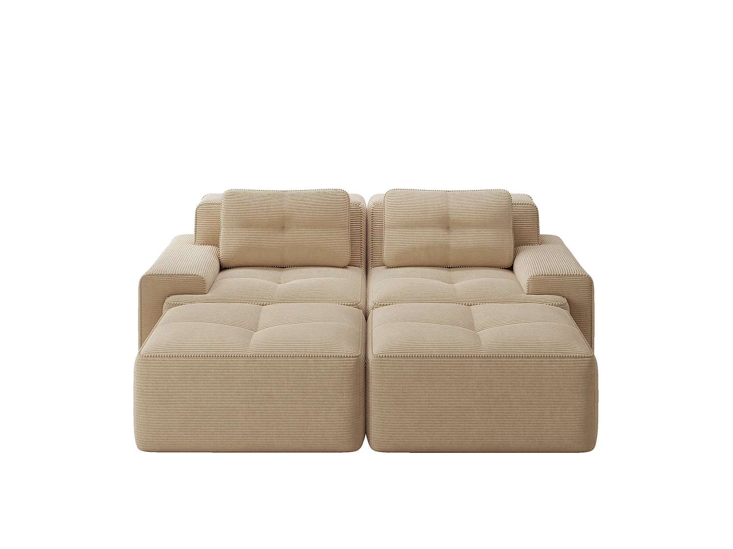 Sofá modular de pana de 2 plazas con 2 otomanas - Beige