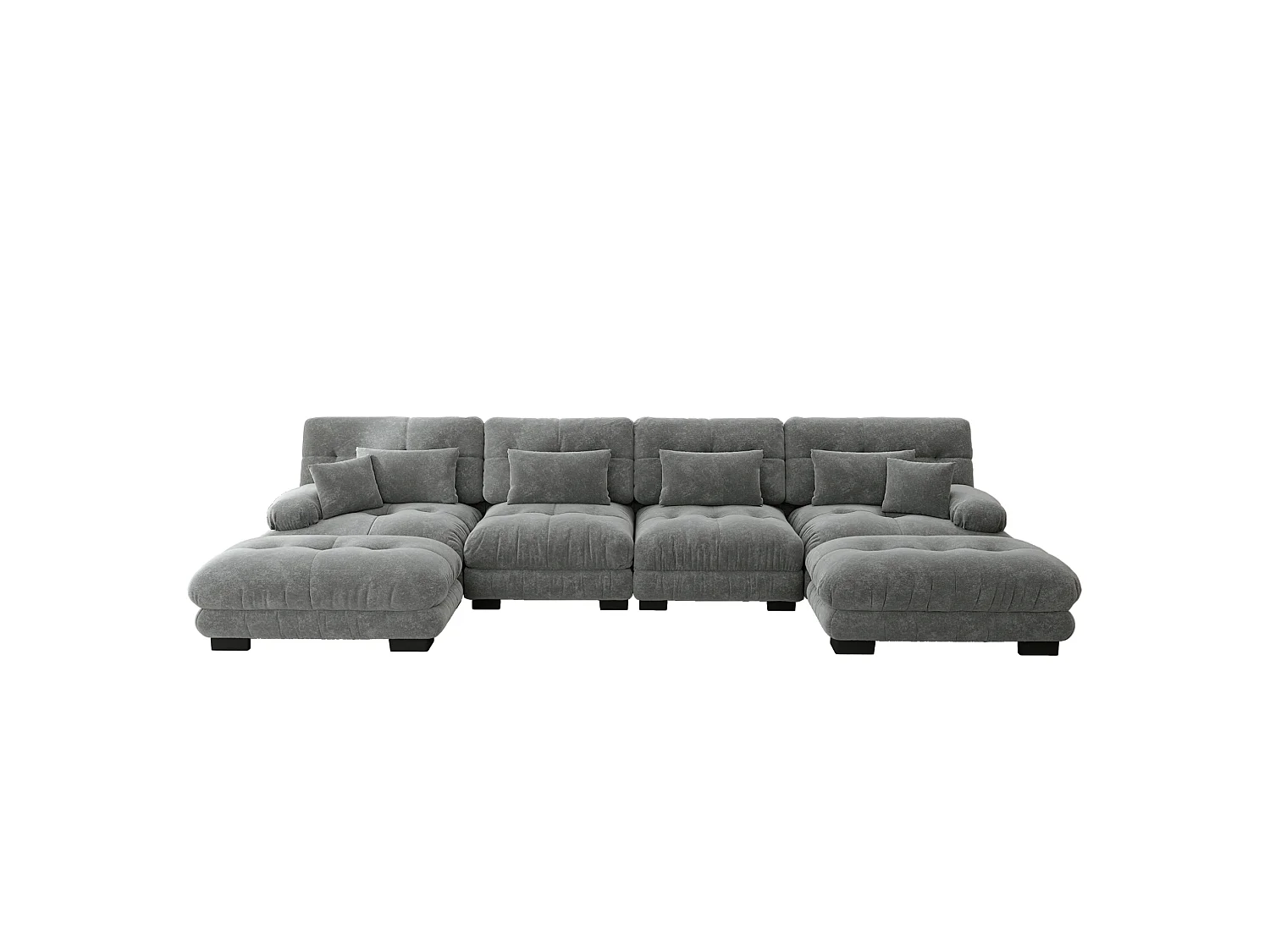 Divano angolare modulare a U a 4 posti, 406 cm, in ciniglia con 2 pouf - Grigio