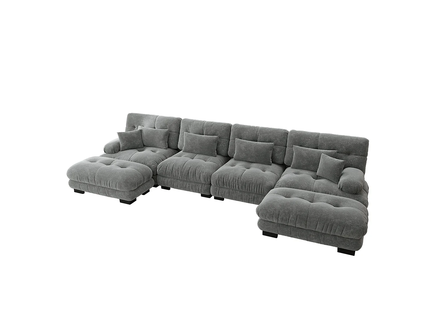 Divano angolare modulare a U a 4 posti, 406 cm, in ciniglia con 2 pouf - Grigio