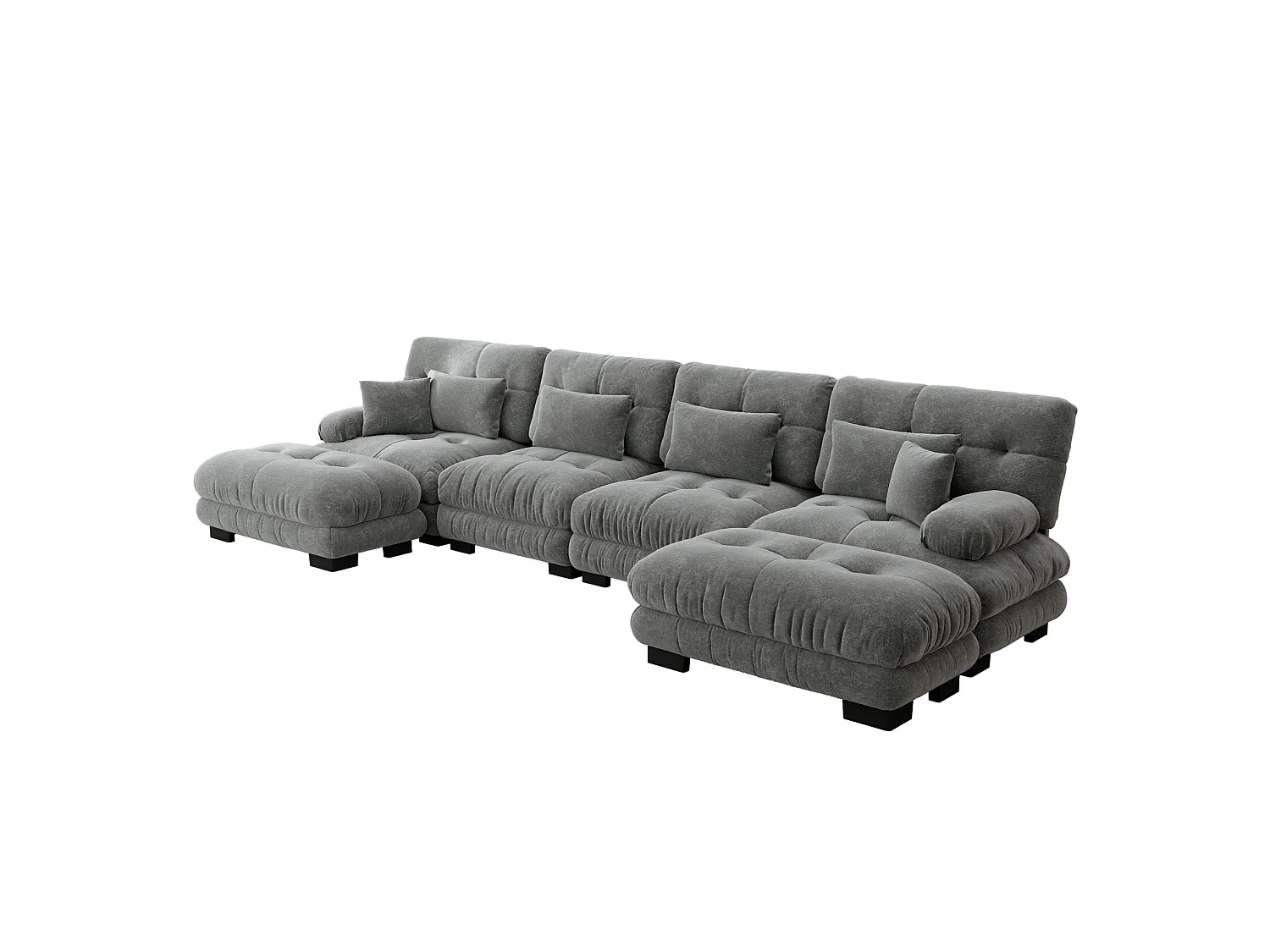 Divano angolare modulare a U a 4 posti, 406 cm, in ciniglia con 2 pouf - Grigio
