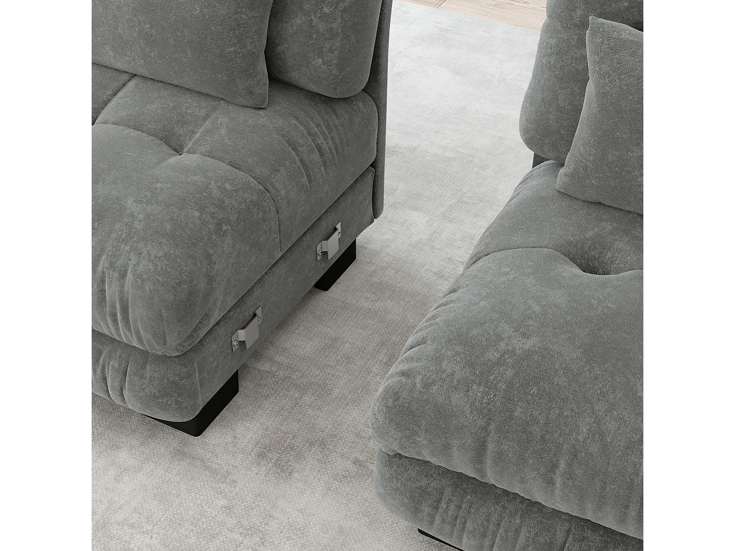 Divano angolare modulare a U a 4 posti, 406 cm, in ciniglia con 2 pouf - Grigio