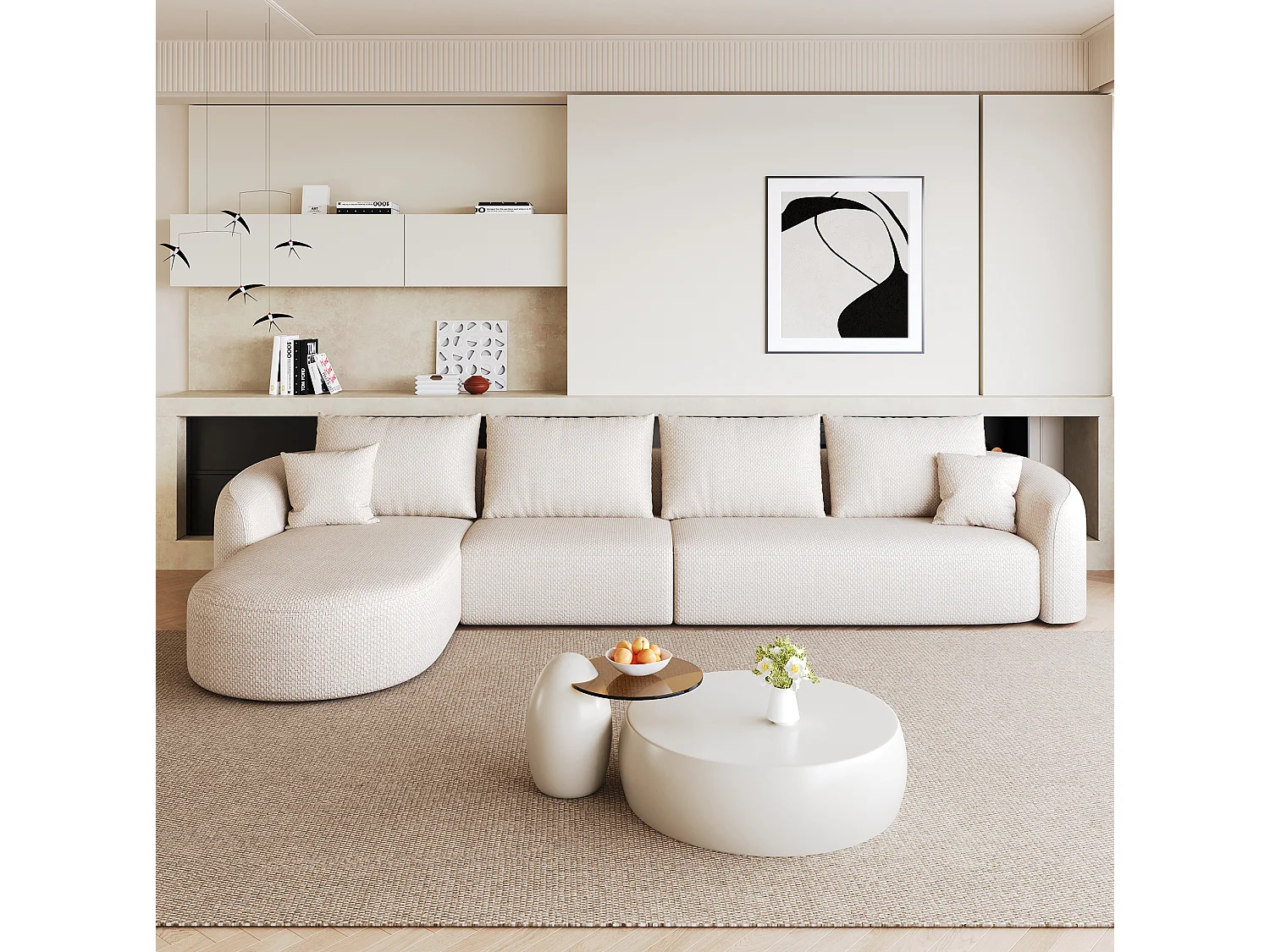 Canapé d'angle modulable 4 places 336 cm en chenille - Blanc