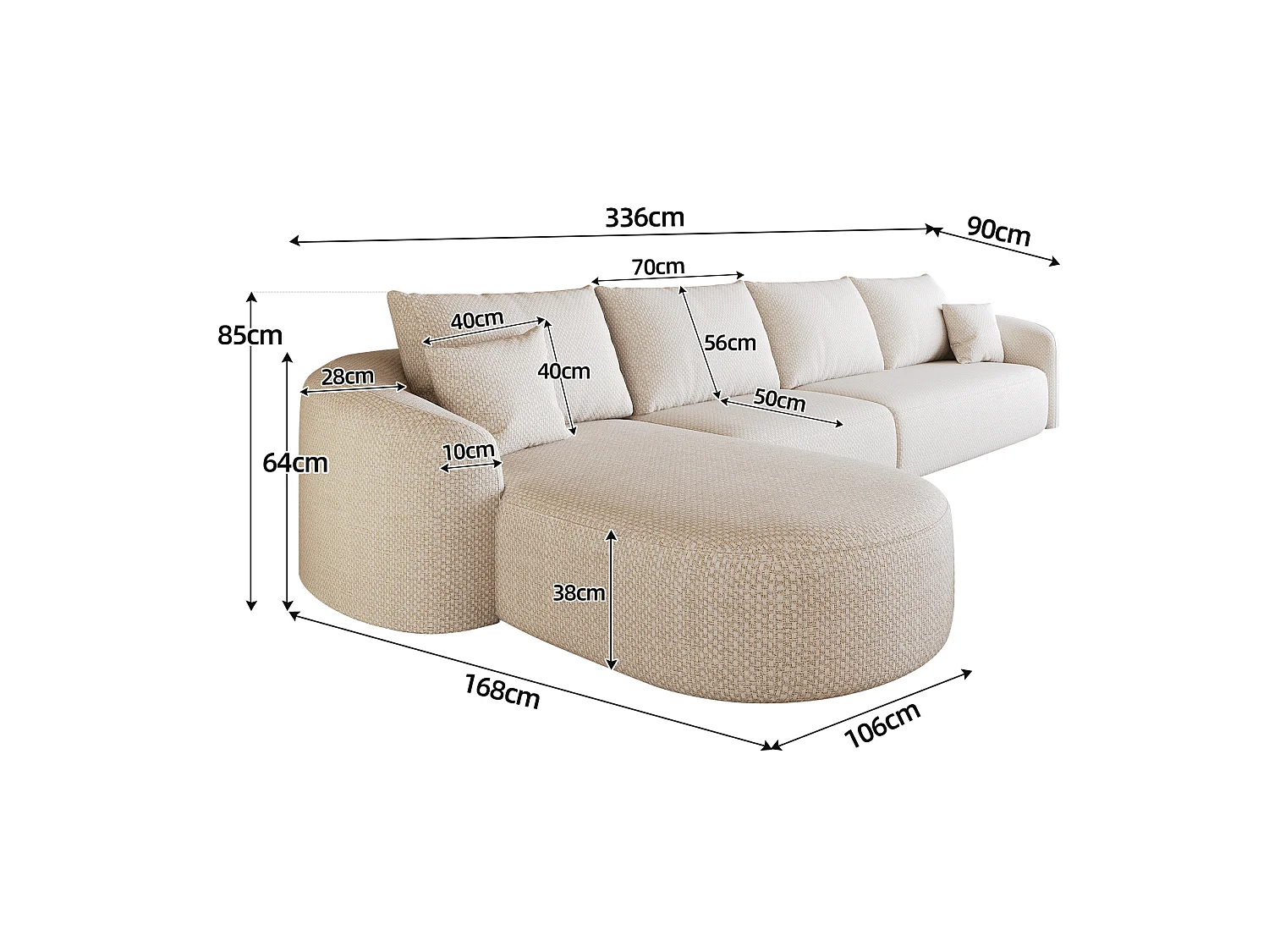Canapé d'angle modulable 4 places 336 cm en chenille - Blanc