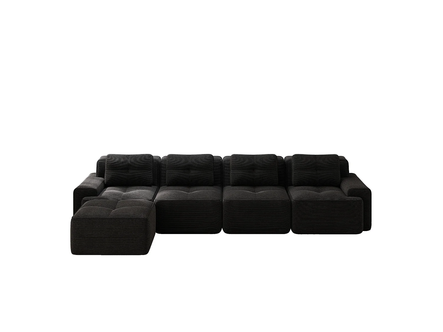 Sofá modular de 4 plazas, 382 cm, de pana con otomana - Negro