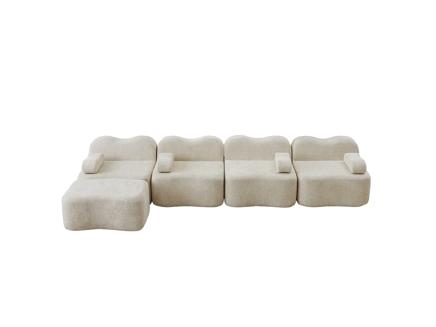 Sofá modular de 4 plazas, 384 cm, en terciopelo con otomana - Beige
