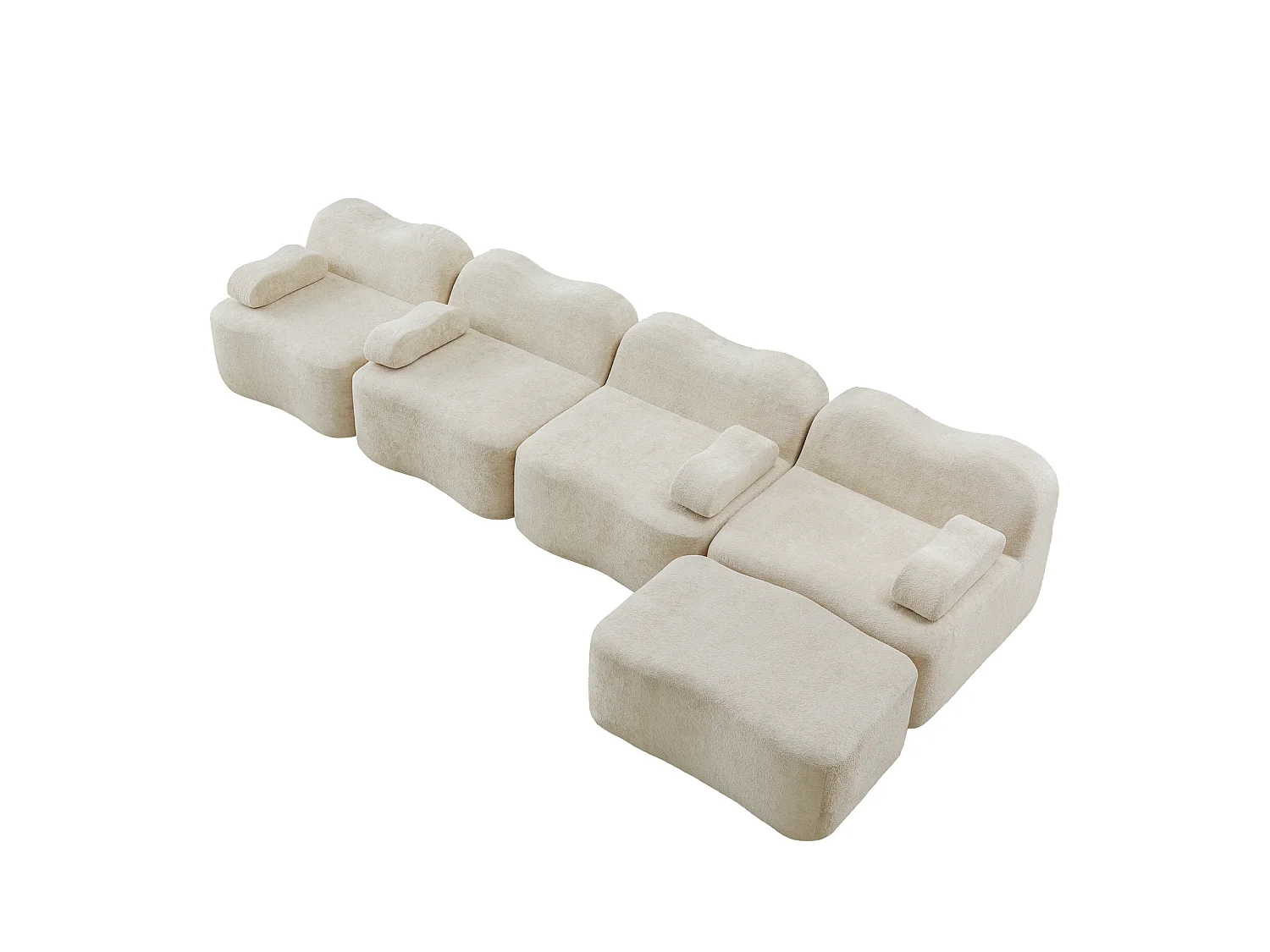 Sofá modular de 4 plazas, 384 cm, en terciopelo con otomana - Beige