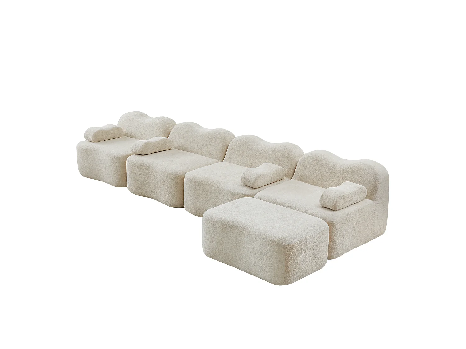 Sofá modular de 4 plazas, 384 cm, en terciopelo con otomana - Beige