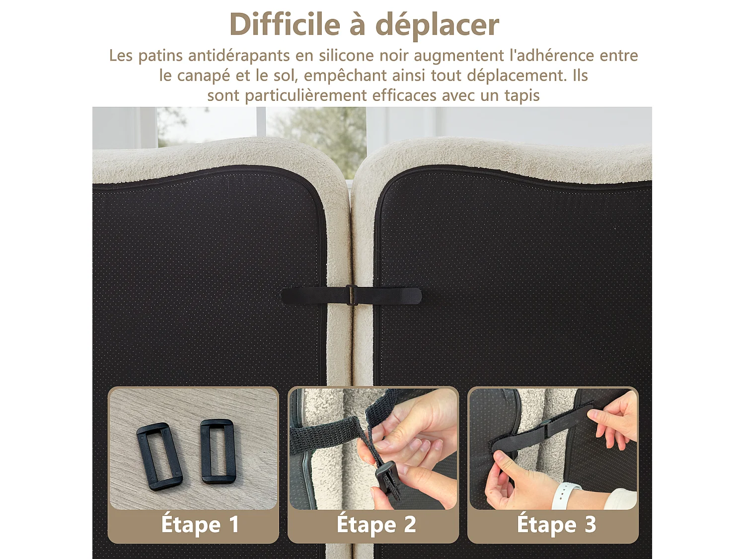 Sofá modular de 4 plazas, 384 cm, en terciopelo con otomana - Beige