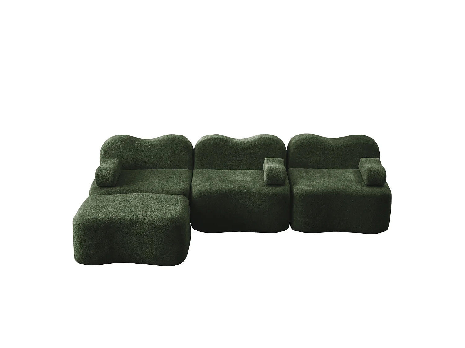 Sofá modular de 3 plazas de terciopelo con reposabrazos y otomana extraíbles - Verde
