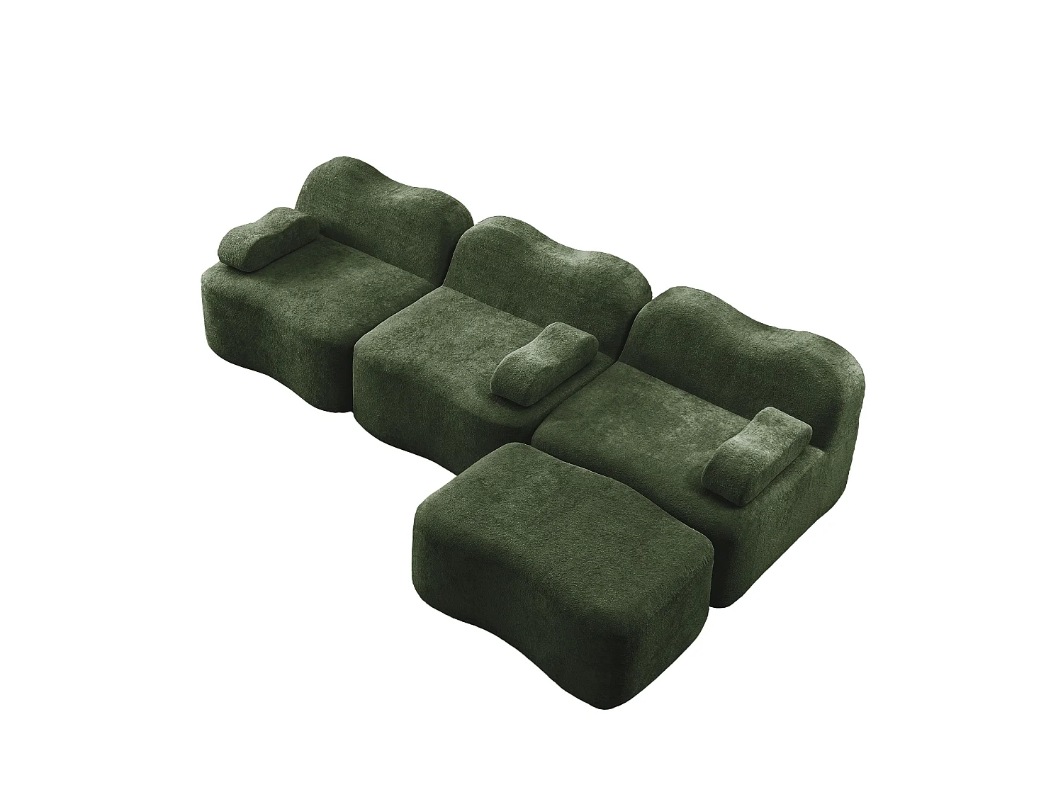 Sofá modular de 3 plazas de terciopelo con reposabrazos y otomana extraíbles - Verde