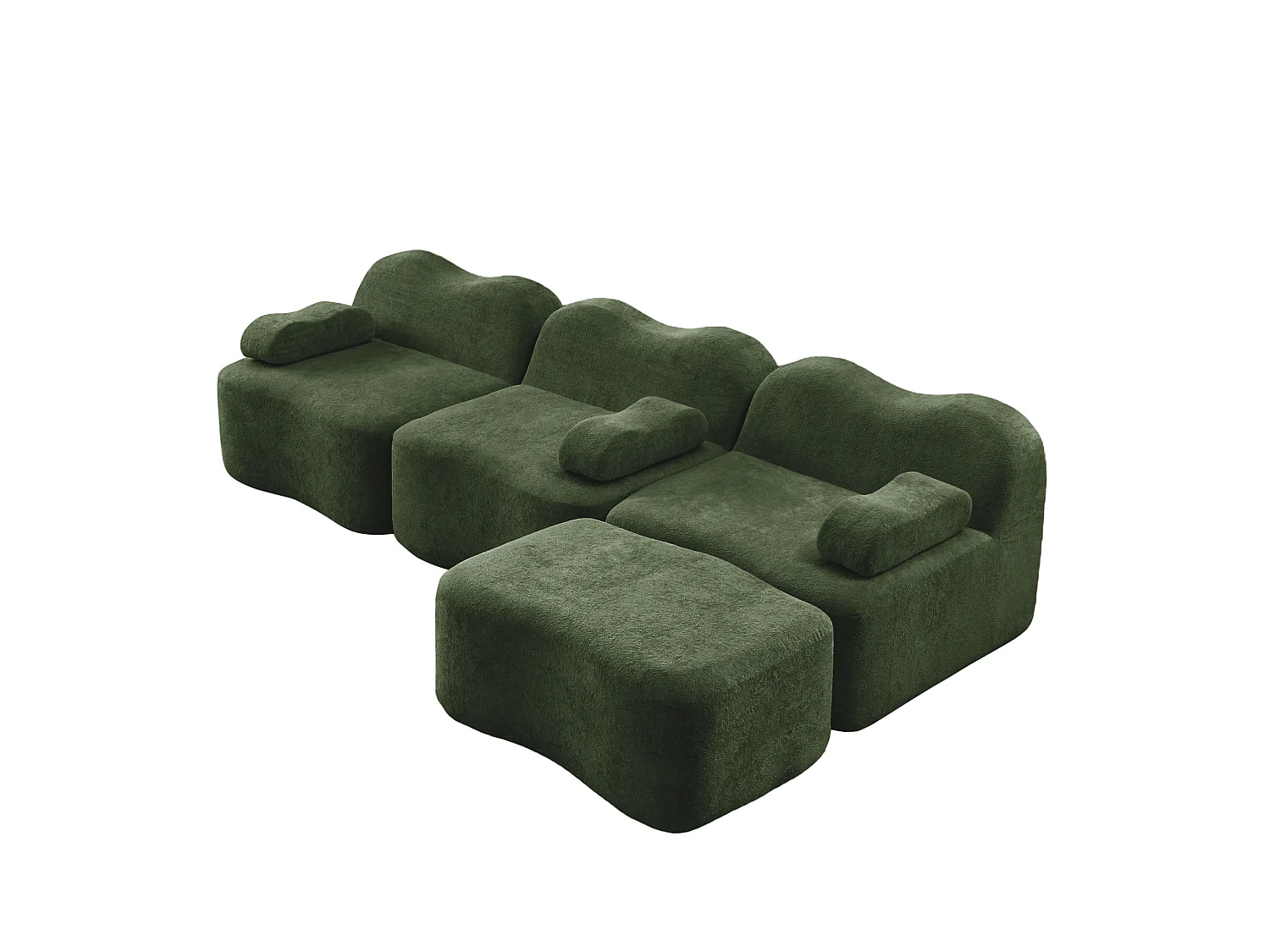 Sofá modular de 3 plazas de terciopelo con reposabrazos y otomana extraíbles - Verde