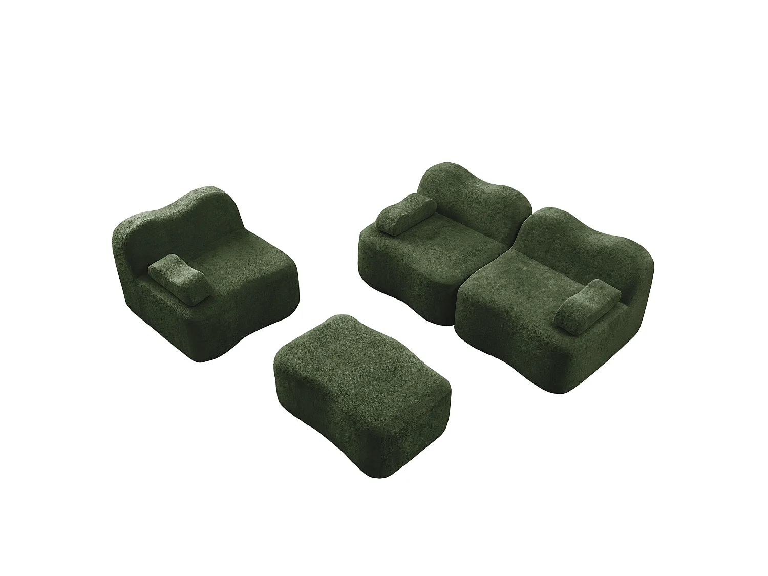 Sofá modular de 3 plazas de terciopelo con reposabrazos y otomana extraíbles - Verde