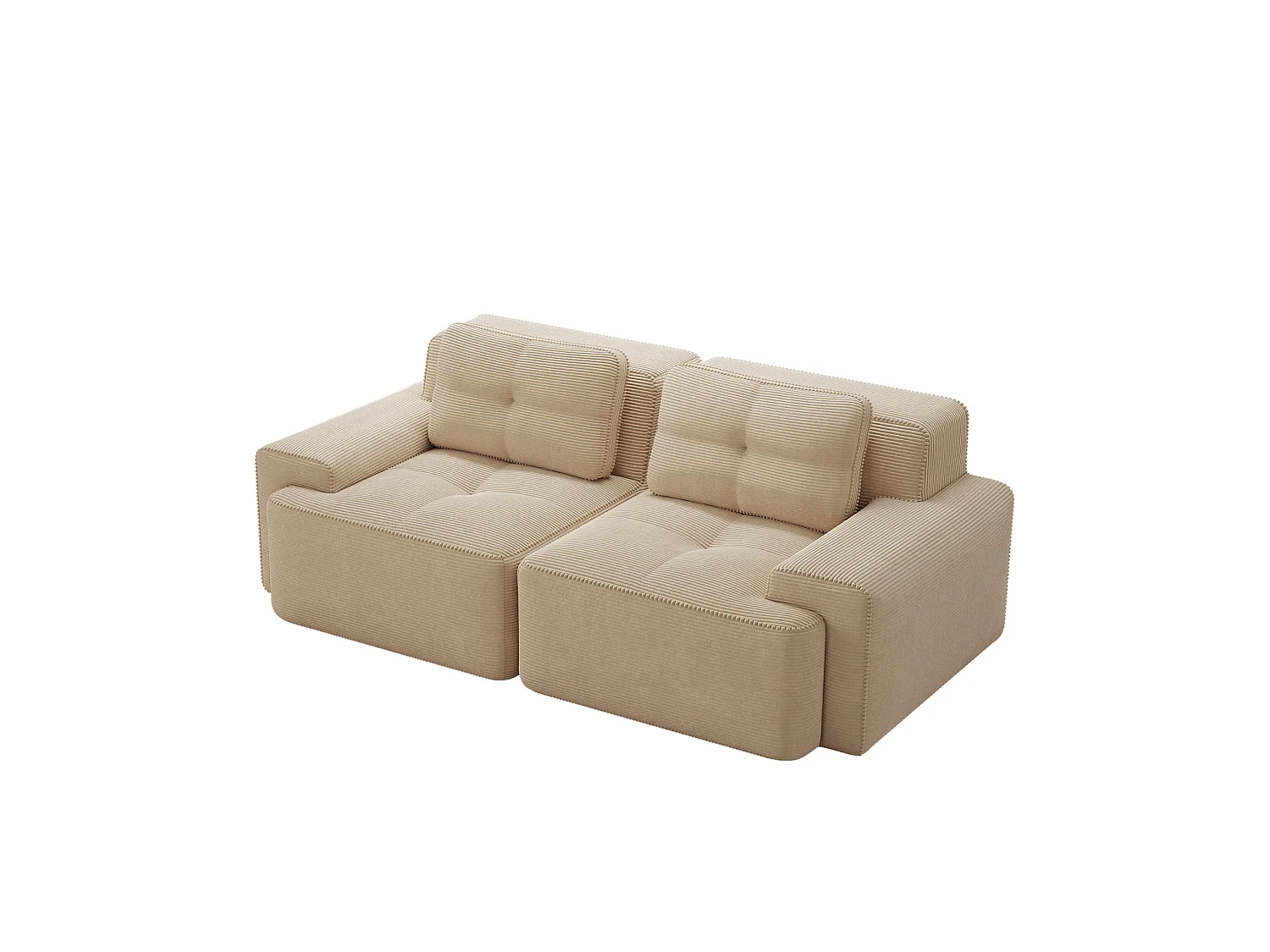 Canapé modulable 2 places en velours côtelé à assise profonde - Beige