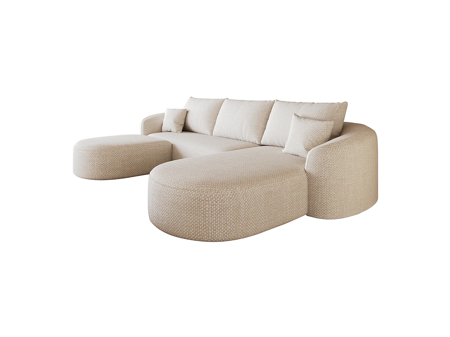 Canapé d'angle modulable en L 3 places en chenille avec pouf - Blanc