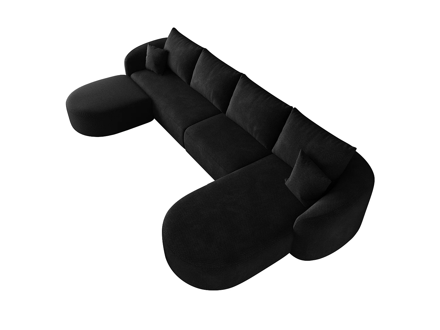 Canapé d'angle modulable en L 4 places en chenille avec pouf - Noir
