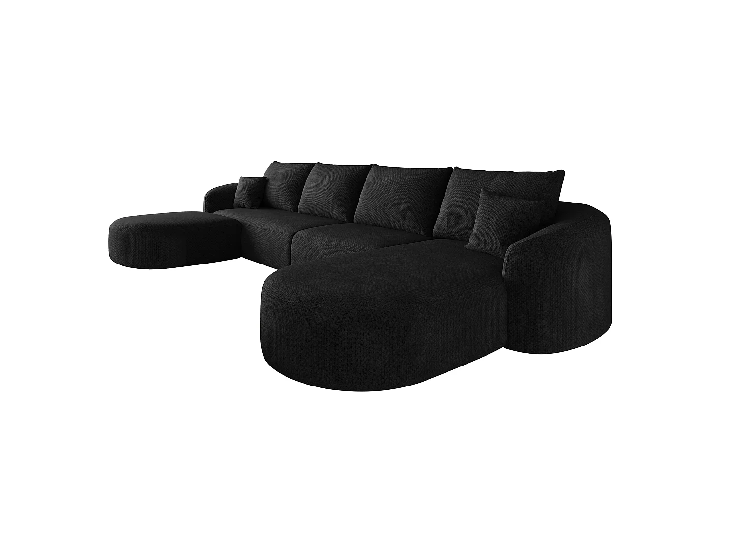 Canapé d'angle modulable en L 4 places en chenille avec pouf - Noir
