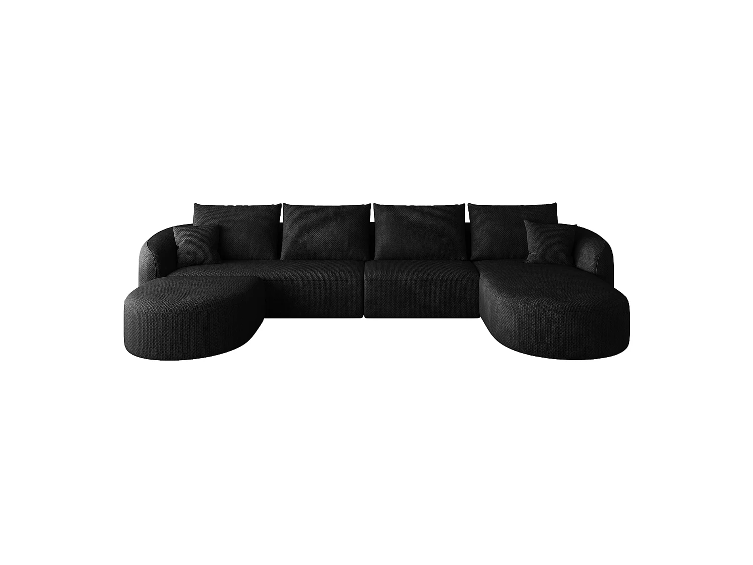Canapé d'angle modulable en L 4 places en chenille avec pouf - Noir