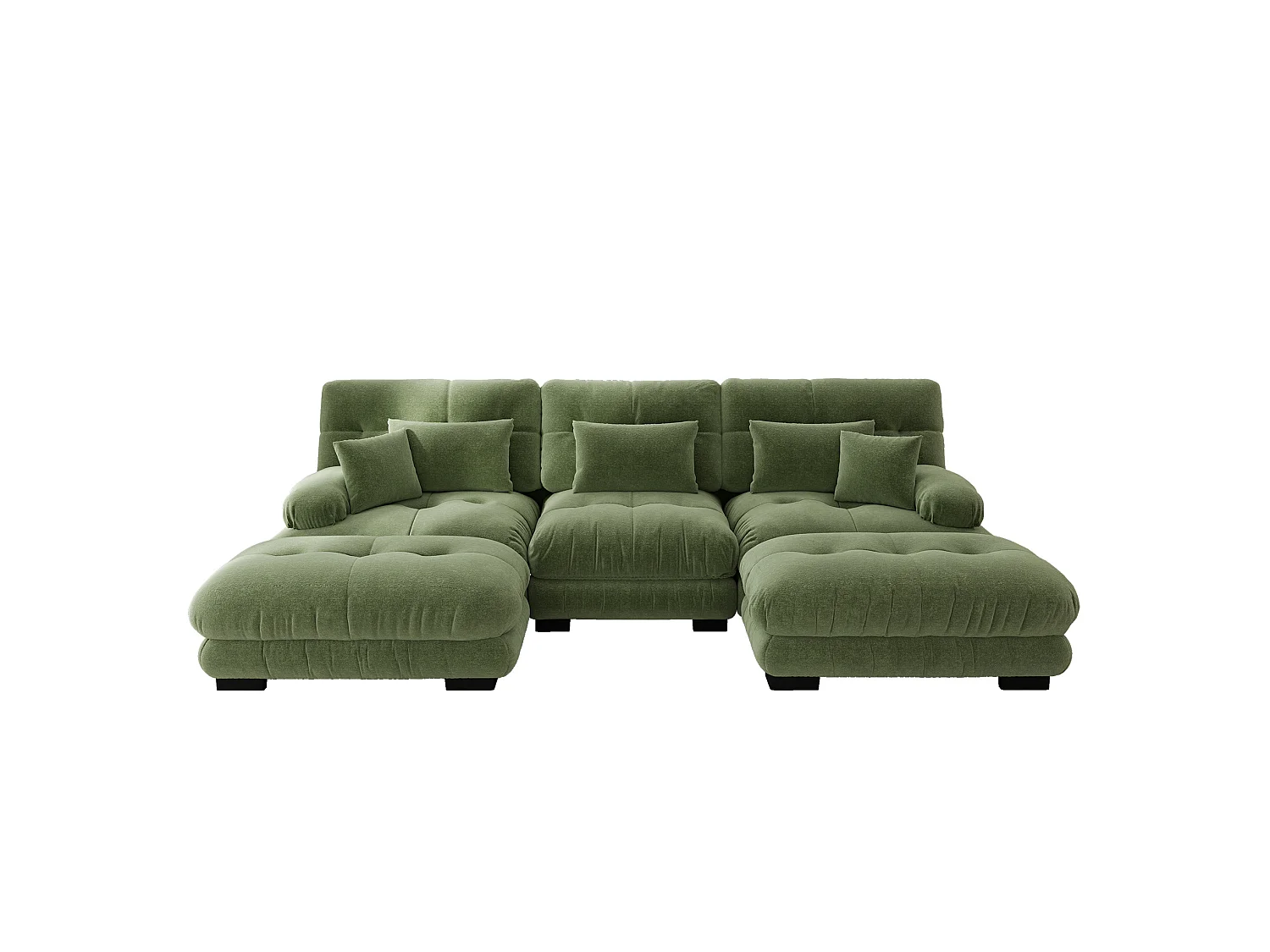 Canapé modulable 3 places 313 cm avec 2 poufs - Tissu chenille vert