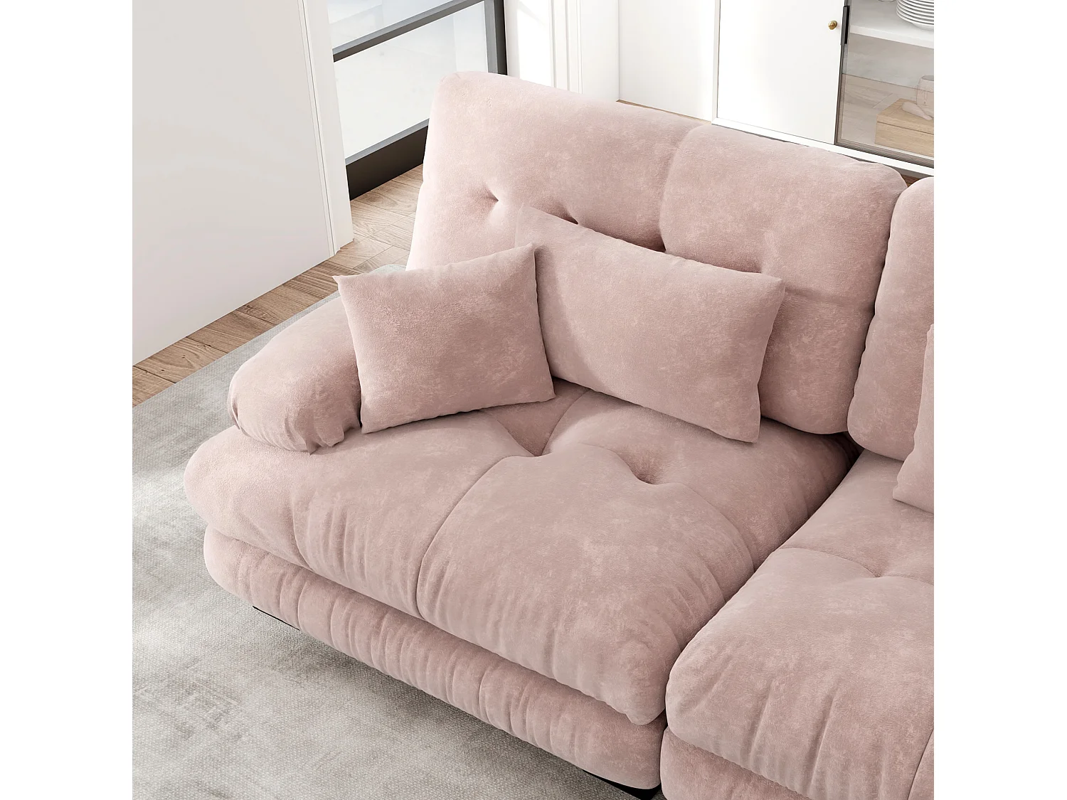 Canapé modulable 3 places en chenille avec assise profonde - Rose