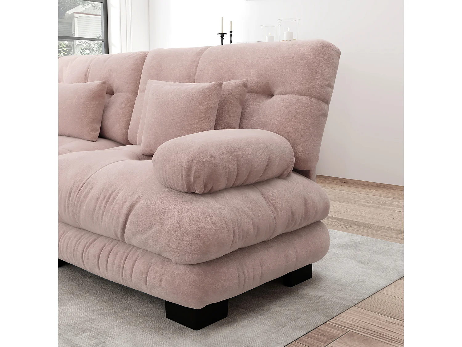 Canapé modulable 3 places en chenille avec assise profonde - Rose