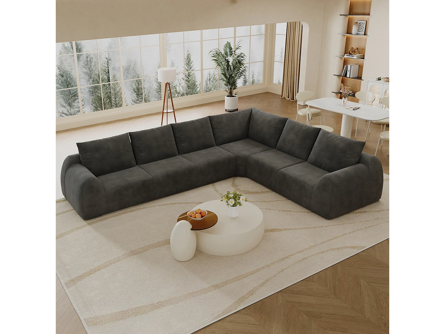 Canapé d'angle modulable 6 places - Canapé compressé en chenille gris foncé