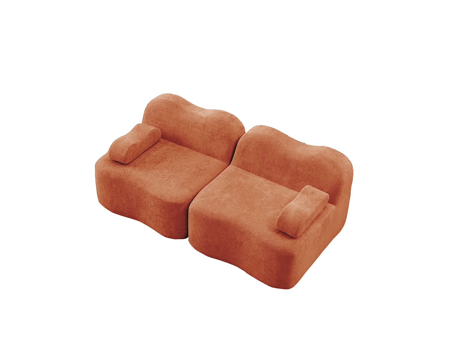 Canapé modulable 2 places en velours - Forme ondulée - Orange