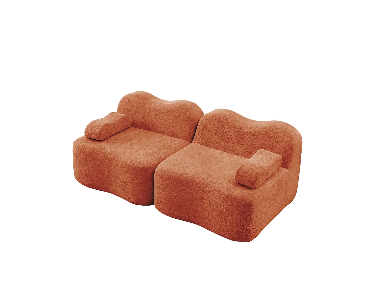 Canapé modulable 2 places en velours - Forme ondulée - Orange