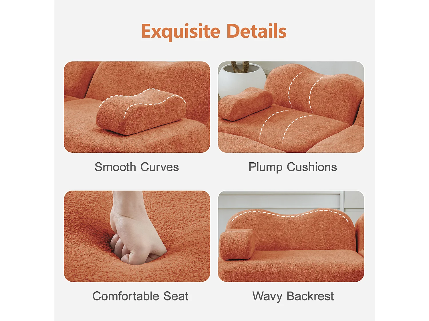 Canapé modulable 2 places en velours - Forme ondulée - Orange