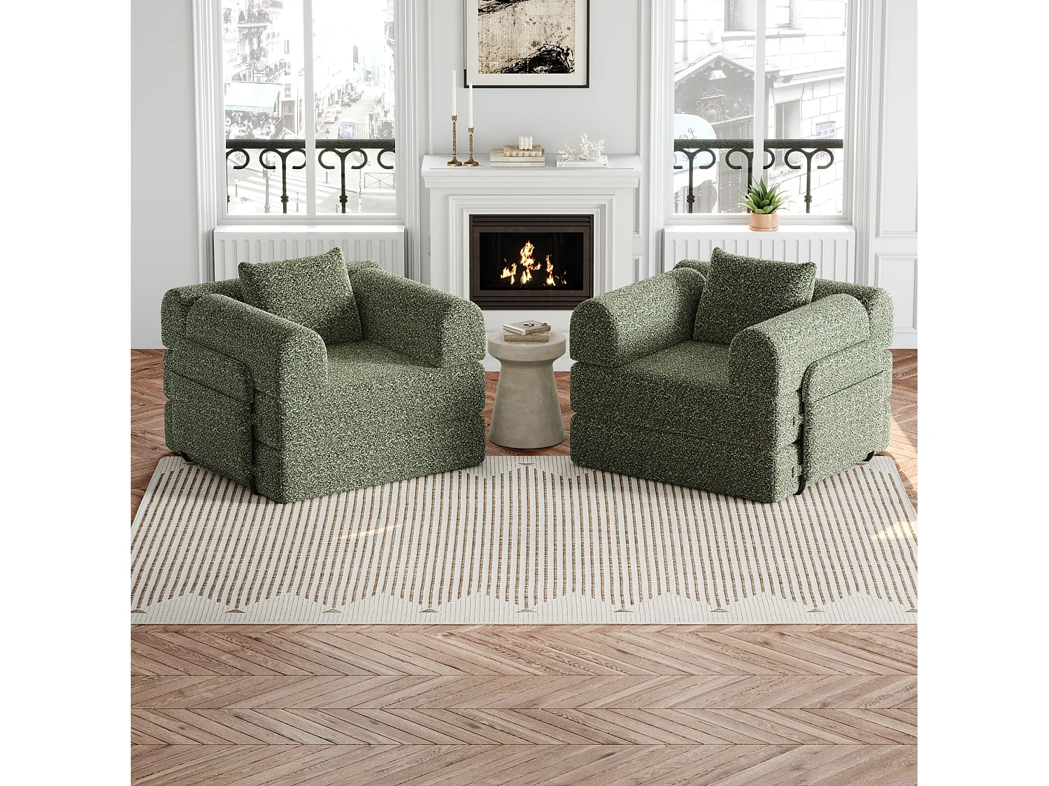 Sofá convertible de 2 plazas de chenilla - Configuraciones múltiples - Verde