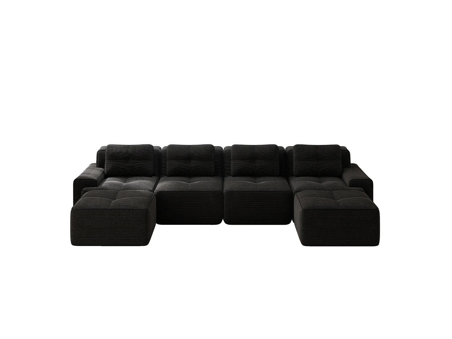 Sofá modular de 4 plazas, 382 cm, de pana con 2 otomanas - Negro