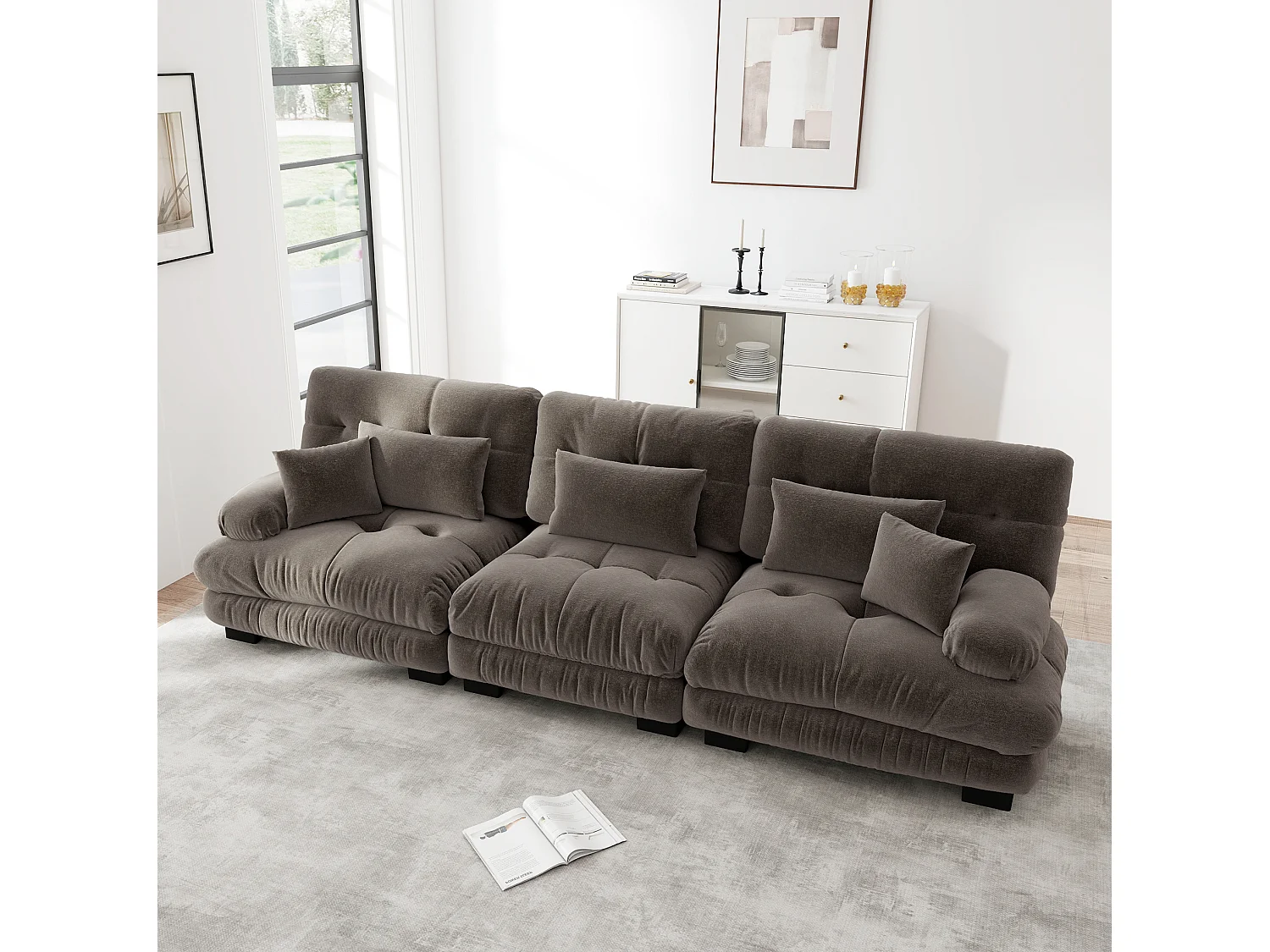 Canapé modulable 3 places en chenille avec assise profonde - Marron