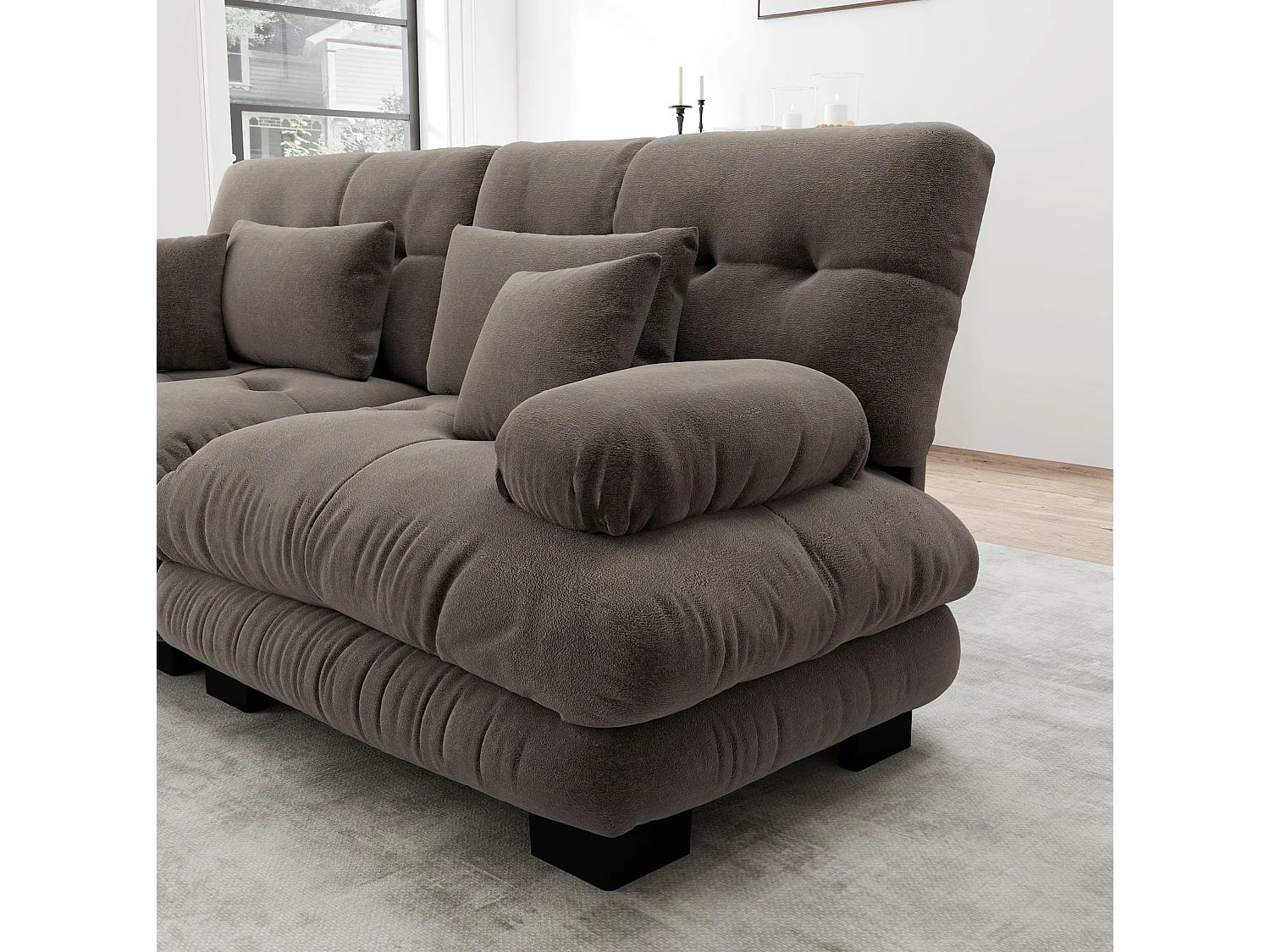 Canapé modulable 3 places en chenille avec assise profonde - Marron