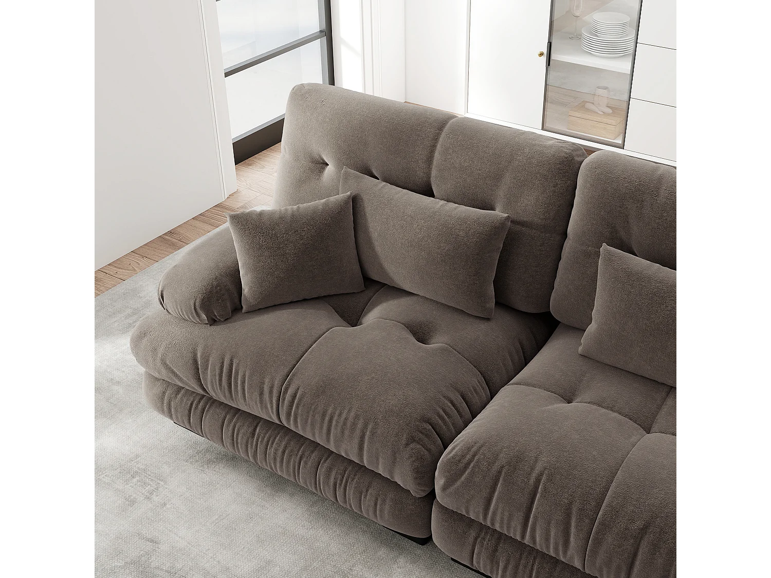 Canapé modulable 3 places en chenille avec assise profonde - Marron
