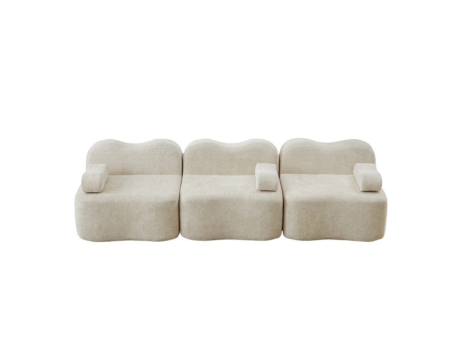 Canapé modulable 3 places en velours avec accoudoirs amovibles - Beige