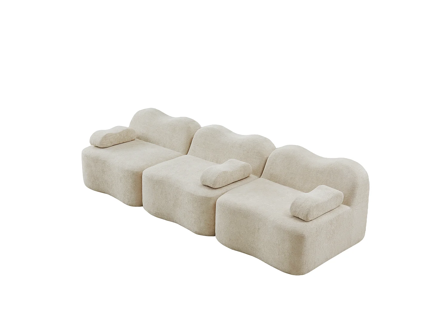 Canapé modulable 3 places en velours avec accoudoirs amovibles - Beige