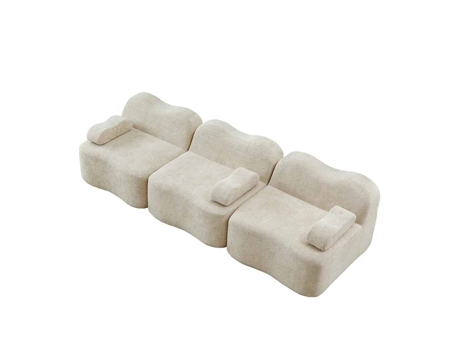 Canapé modulable 3 places en velours avec accoudoirs amovibles - Beige