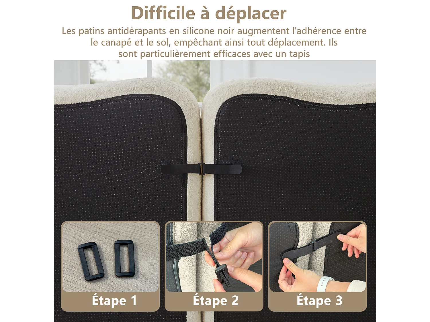 Canapé modulable 3 places en velours avec accoudoirs amovibles - Beige