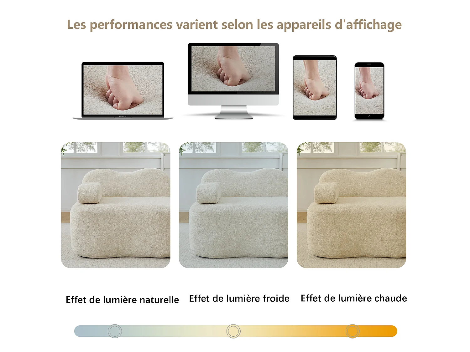 Canapé modulable 3 places en velours avec accoudoirs amovibles - Beige