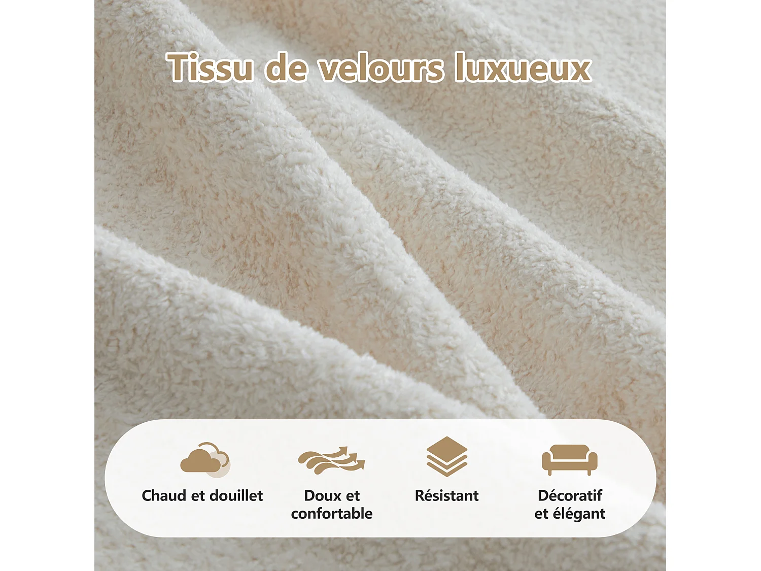 Canapé modulable 3 places en velours avec accoudoirs amovibles - Beige