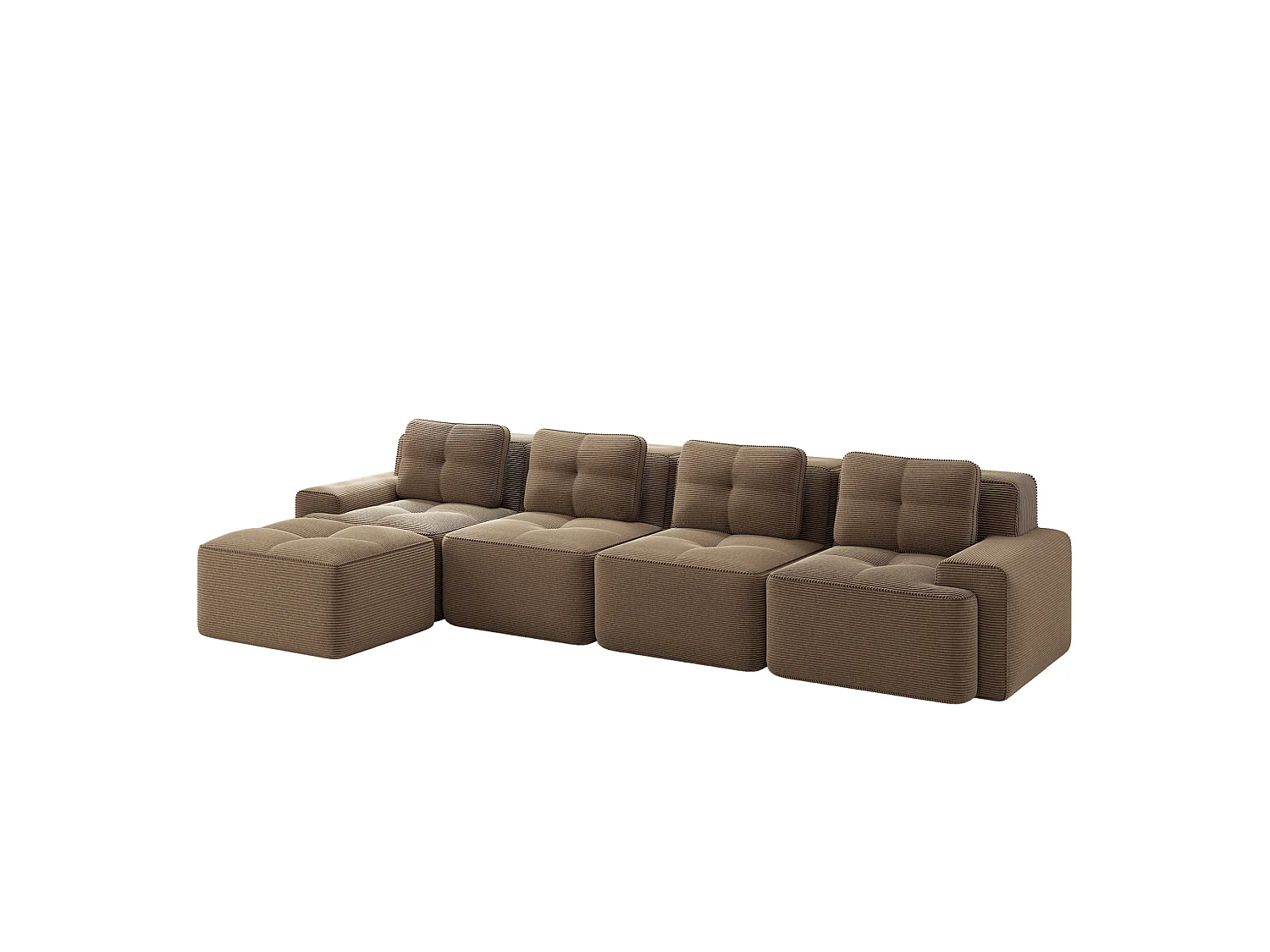 Sofá modular de 4 plazas, 382 cm, de pana con otomana - Marrón