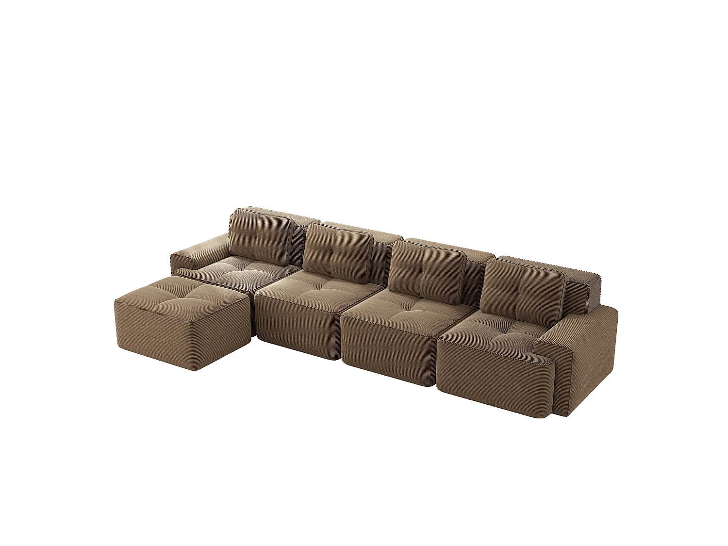 Sofá modular de 4 plazas, 382 cm, de pana con otomana - Marrón
