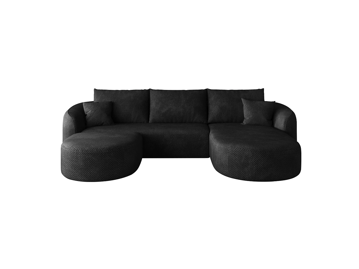 Canapé d'angle modulable en L 3 places en chenille avec pouf - Noir