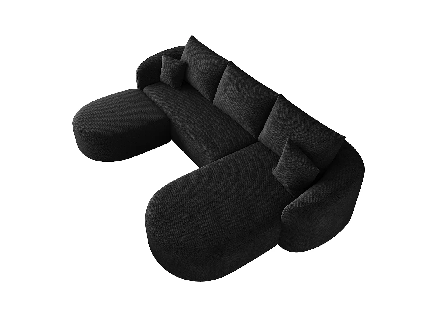 Canapé d'angle modulable en L 3 places en chenille avec pouf - Noir