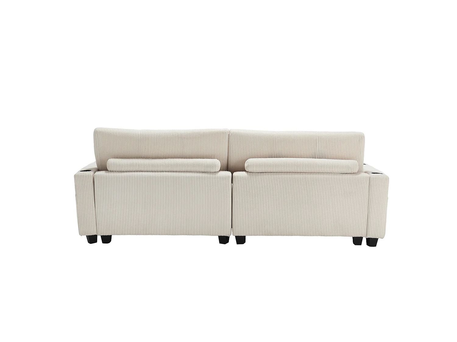 Canapé modulable 2 places en velours côtelé avec 2 coussins et ports USB - Beige