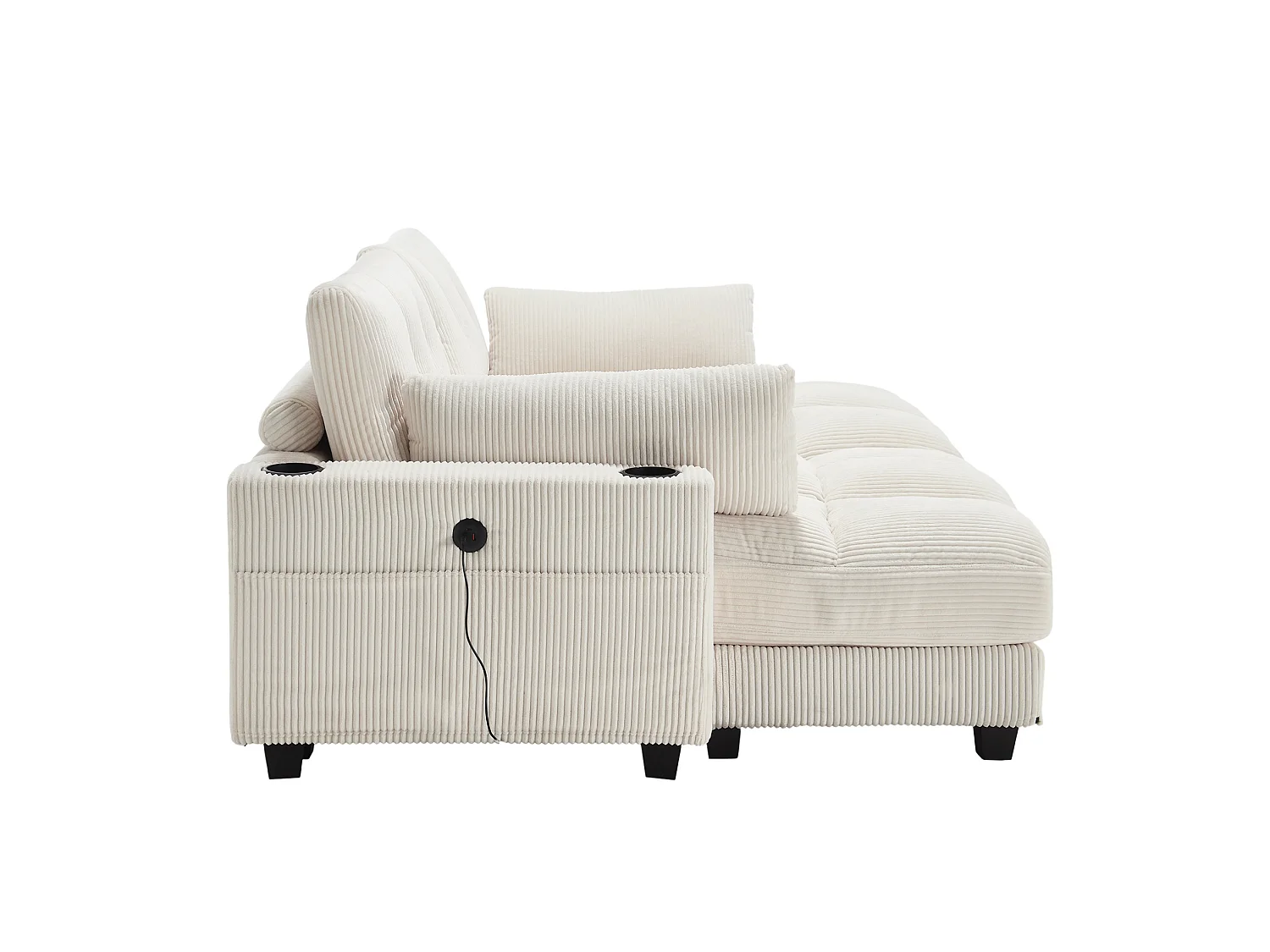Canapé modulable 2 places en velours côtelé avec 2 coussins et ports USB - Beige