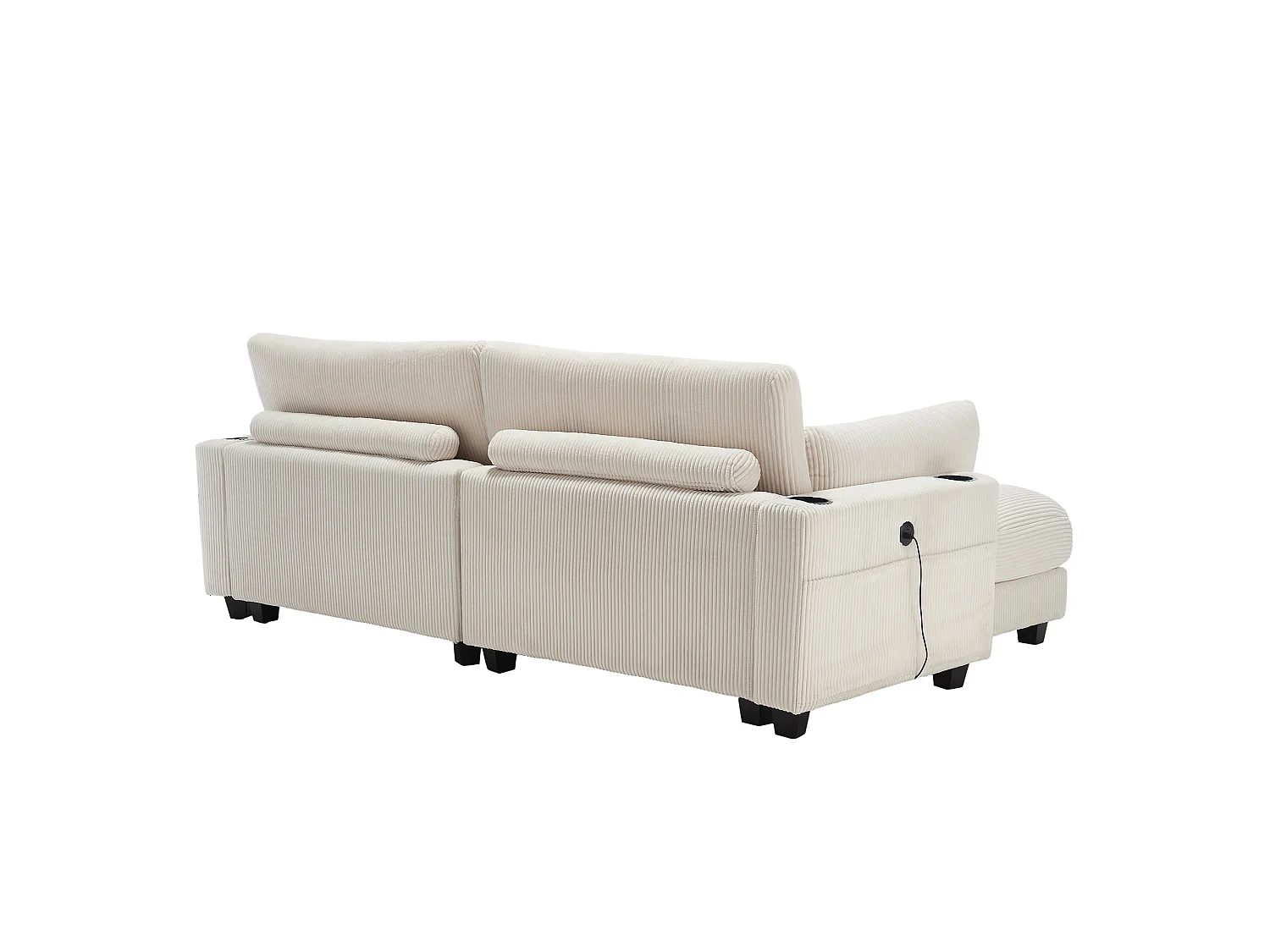 Canapé modulable 2 places en velours côtelé avec 2 coussins et ports USB - Beige