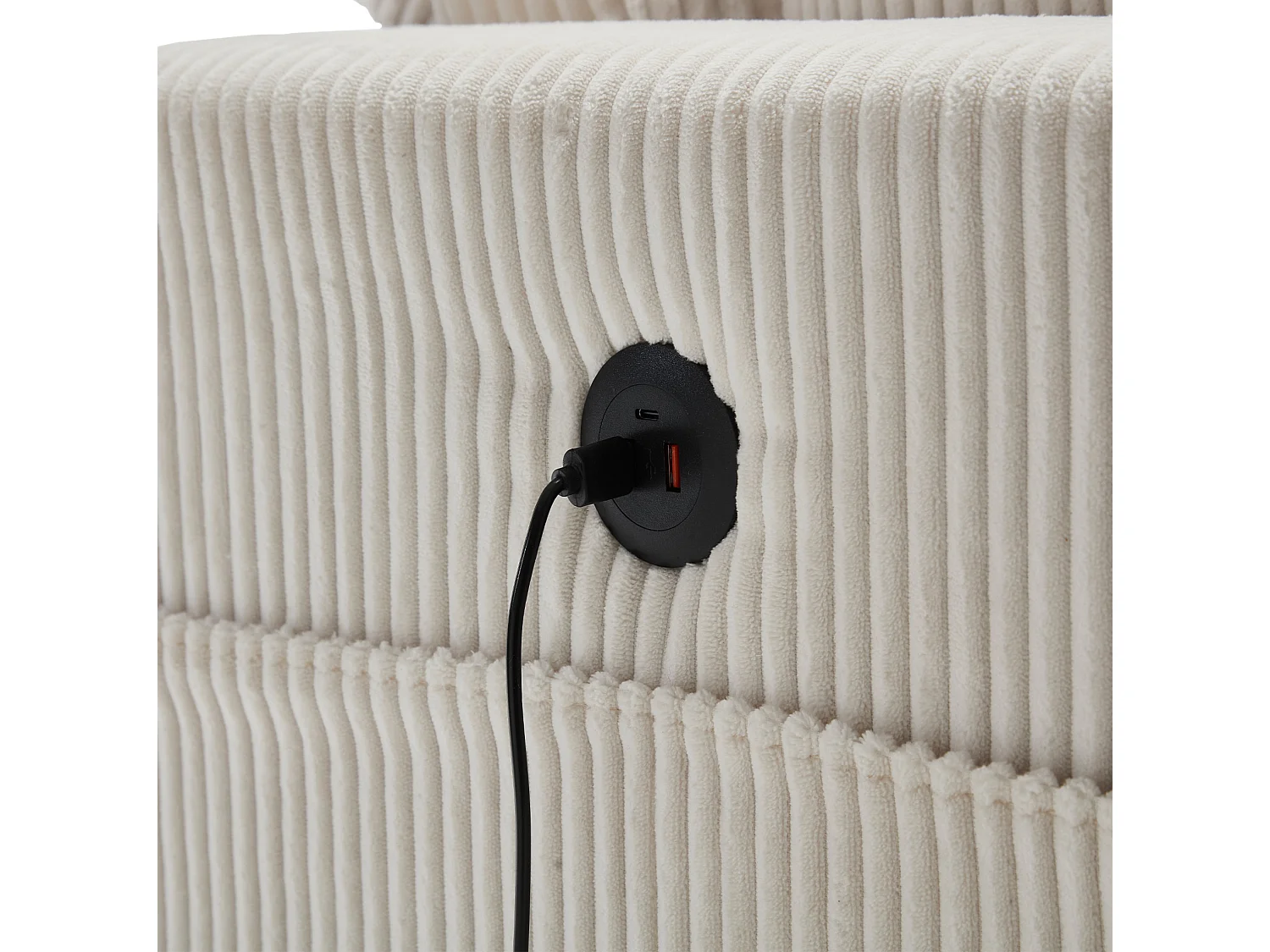 Canapé modulable 2 places en velours côtelé avec 2 coussins et ports USB - Beige