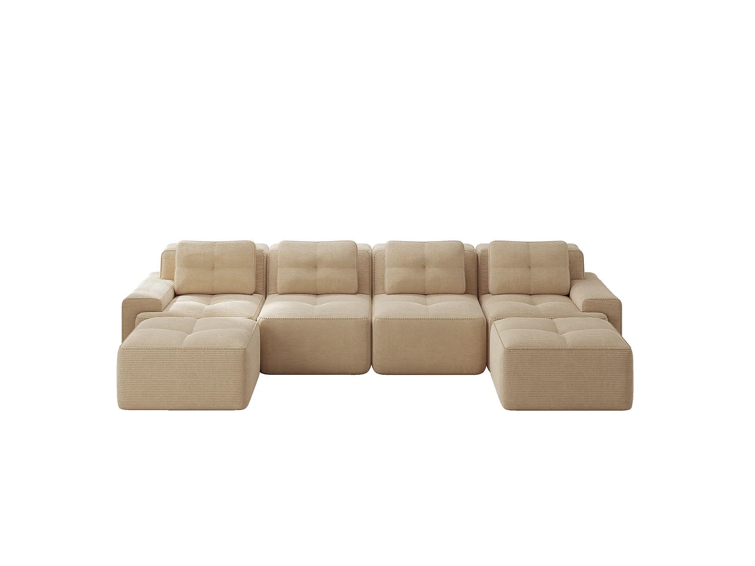 Sofá modular de 4 plazas, 382 cm, de pana con 2 otomanas - Beige