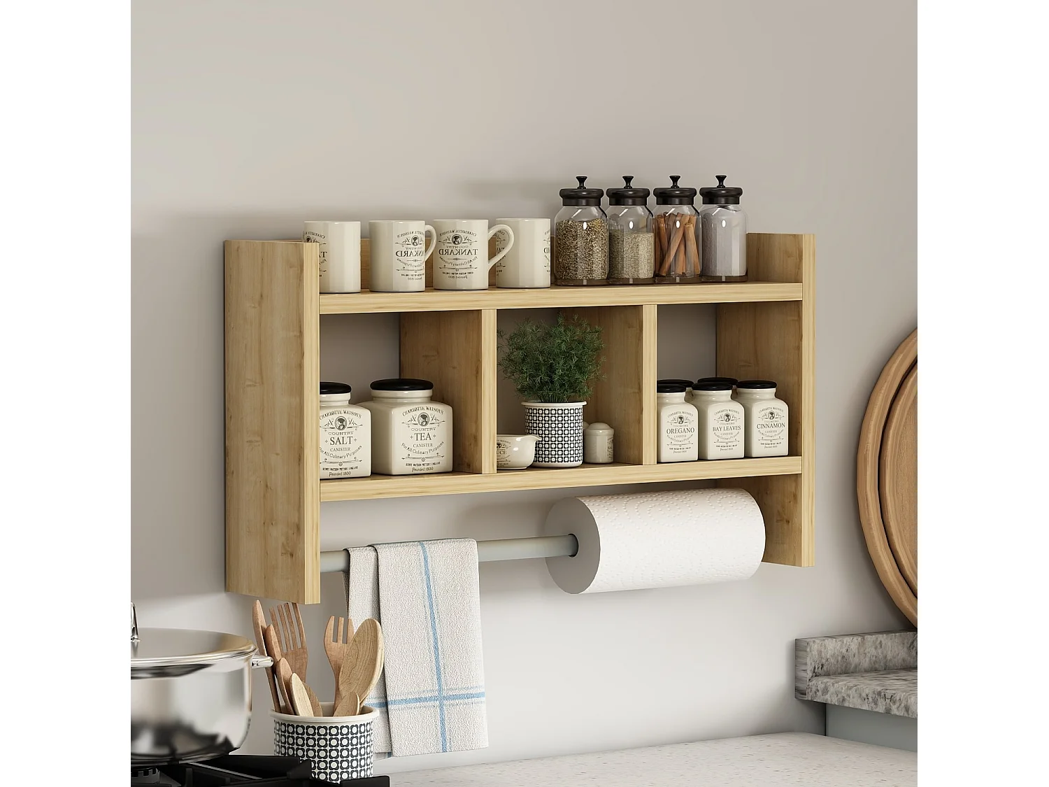 Modern Wall Shelf with 3 Open Compartments L63 cm - MALIA